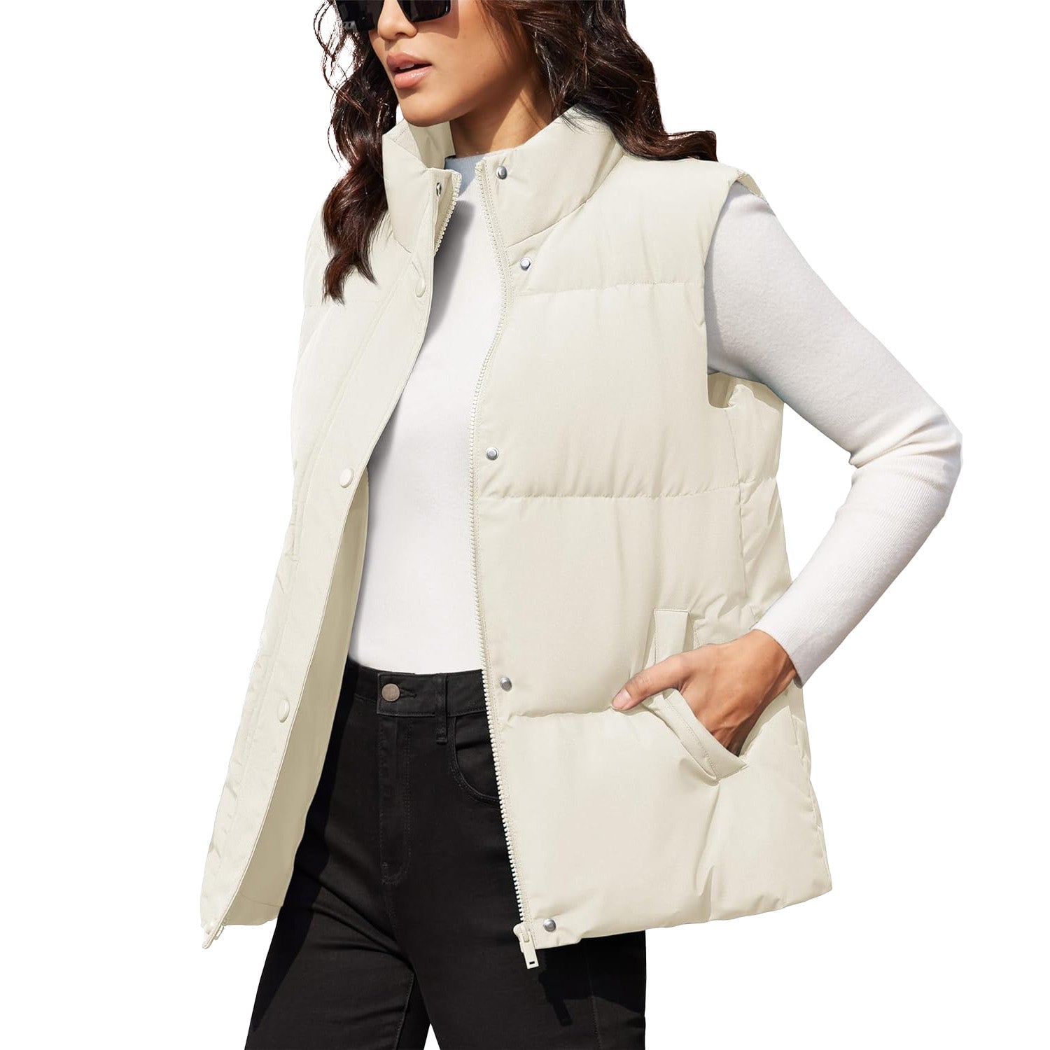 Beige Women's Oversized Puffer Vest - MAGCOMSEN
