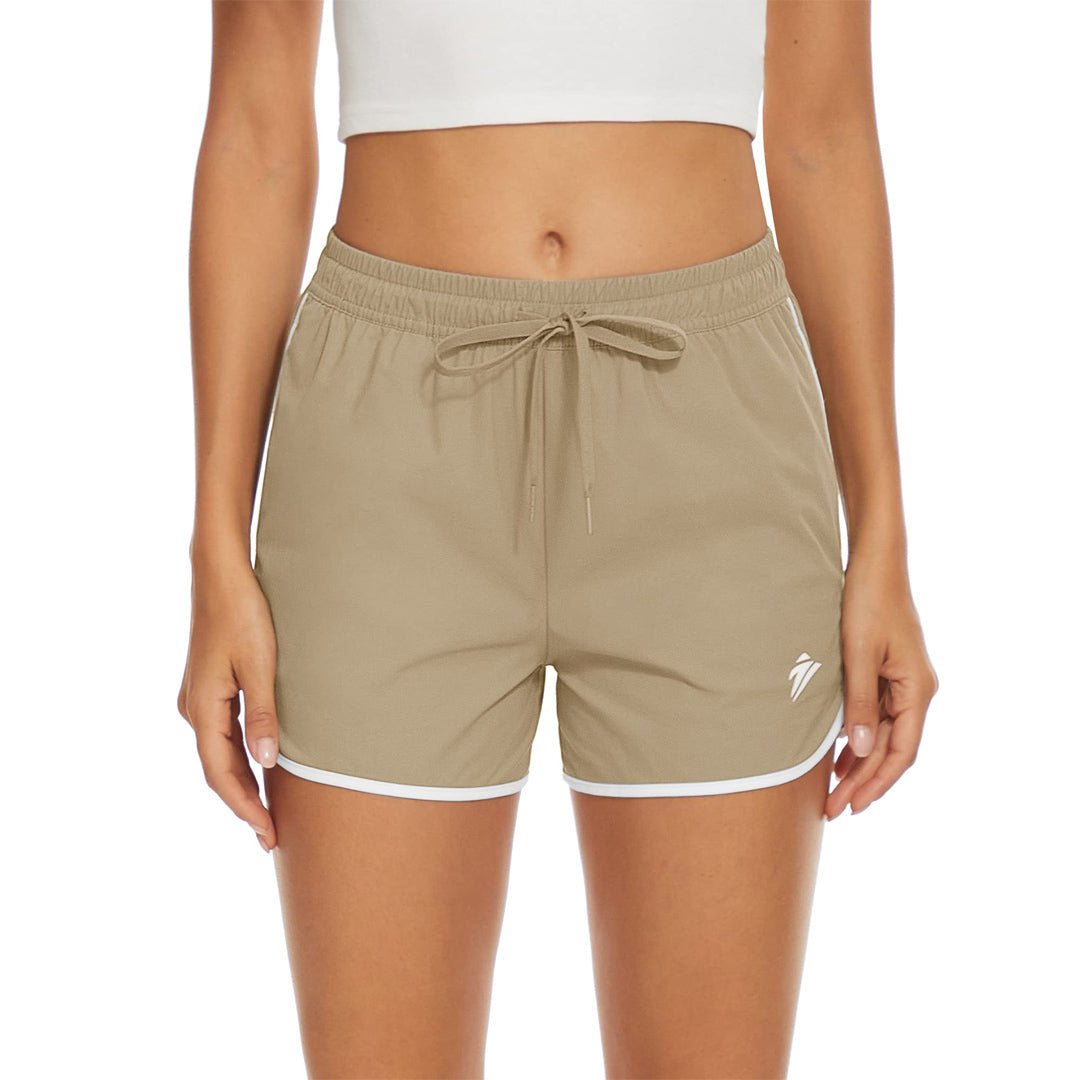 Khaki Women's Running Shorts with 2 Pockets Quick Dry Yoga Shorts - MAGCOMSEN