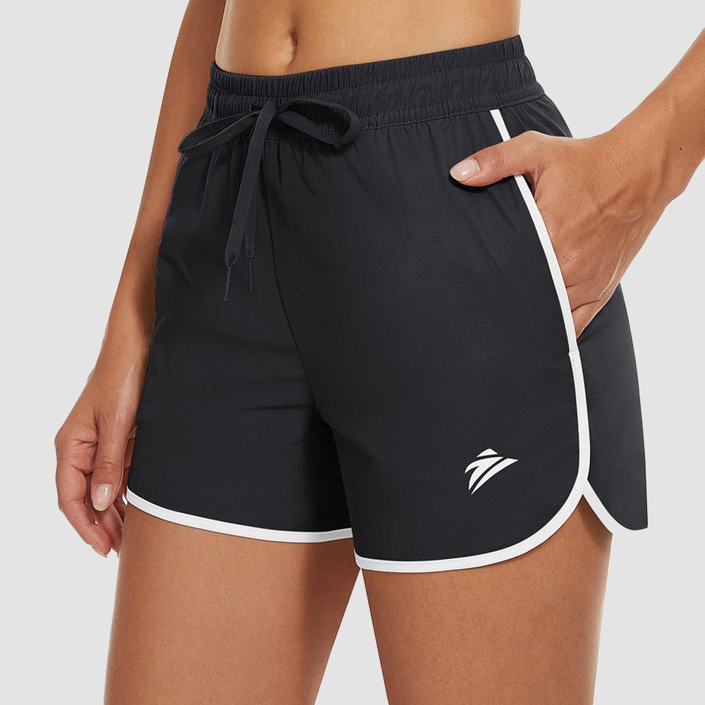 Black Women's Running Shorts with 2 Pockets Quick Dry Yoga Shorts - MAGCOMSEN