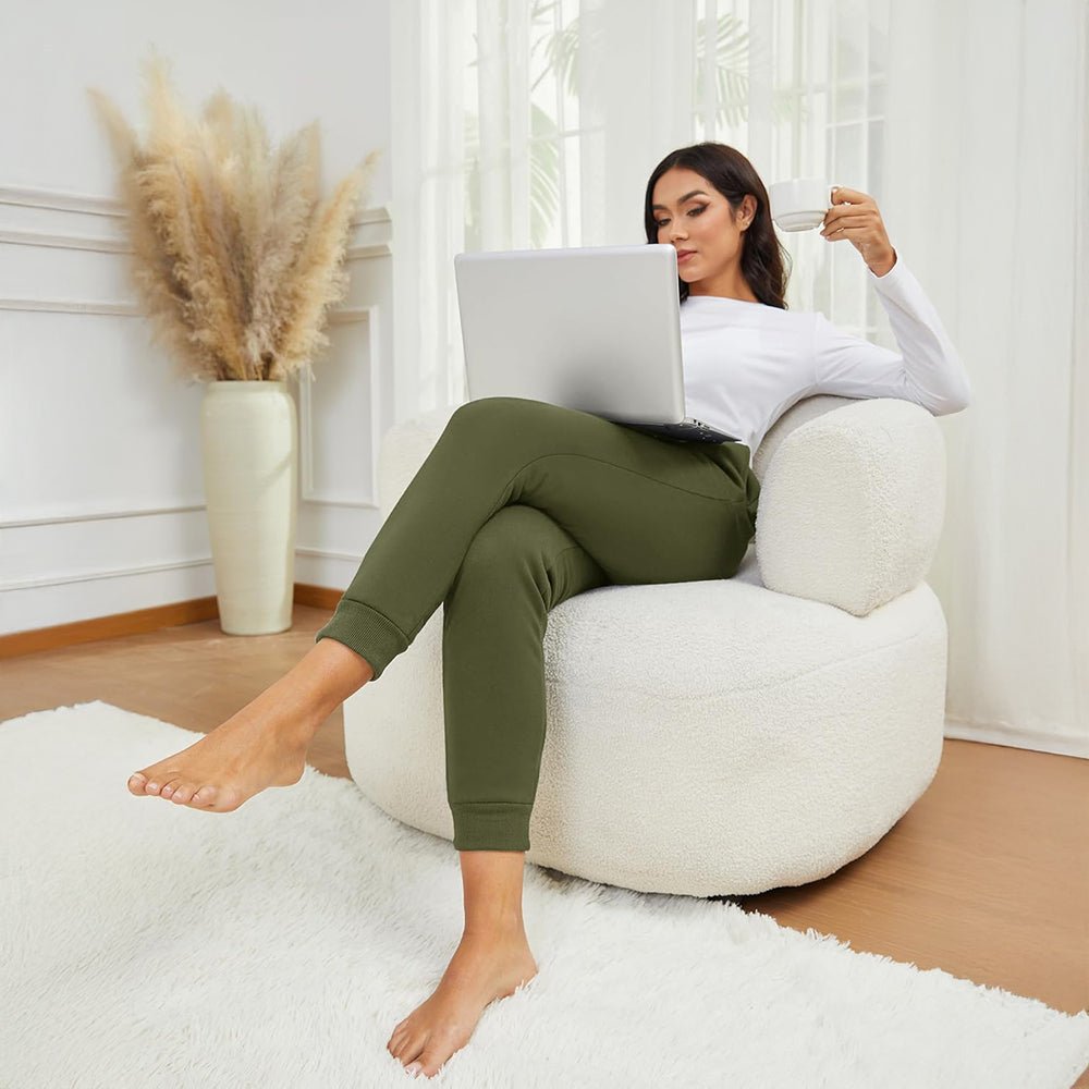 Army Green Women's Sherpa Lined Sweatpants Warm Fleece Winter Joggers - MAGCOMSEN