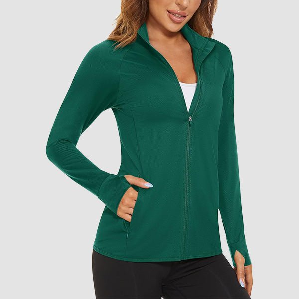 Dark Grey Women's UPF 50+ Sun Protection Tennis Jacket Long Sleeve - MAGCOMSEN #Color_Jade Green