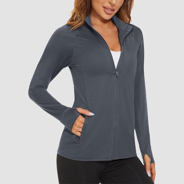 Dark Grey Women's UPF 50+ Sun Protection Tennis Jacket Long Sleeve - MAGCOMSEN #Color_Dark Grey