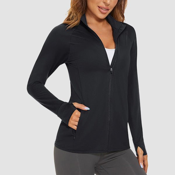 Dark Grey Women's UPF 50+ Sun Protection Tennis Jacket Long Sleeve - MAGCOMSEN #Color_Black