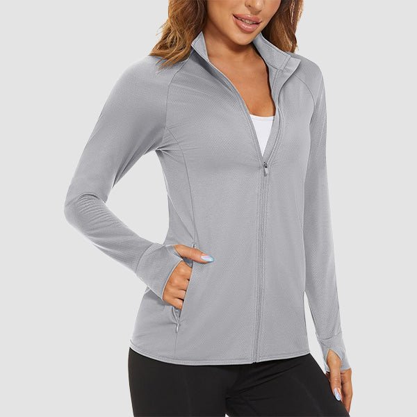 Dark Grey Women's UPF 50+ Sun Protection Tennis Jacket Long Sleeve - MAGCOMSEN #Color_Light Grey