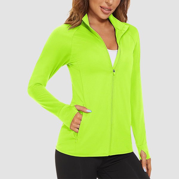 Dark Grey Women's UPF 50+ Sun Protection Tennis Jacket Long Sleeve - MAGCOMSEN #Color_Bright Green