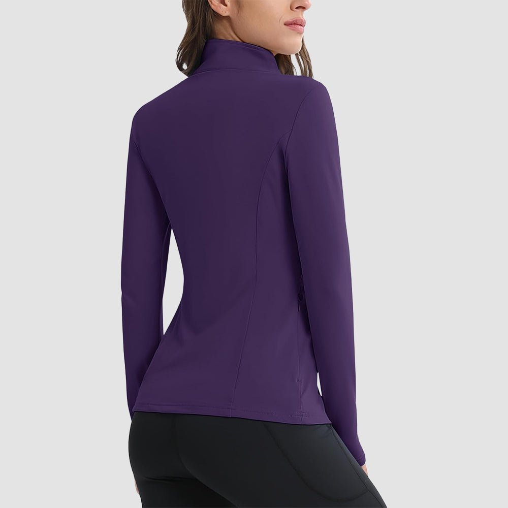 Deep Purple Women's Thermal Quarter Zip Athletic Running Shirt - MAGCOMSEN