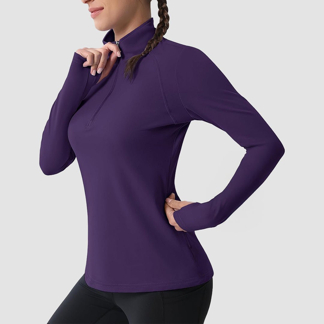 Deep Purple Women's Thermal Quarter Zip Athletic Running Shirt - MAGCOMSEN