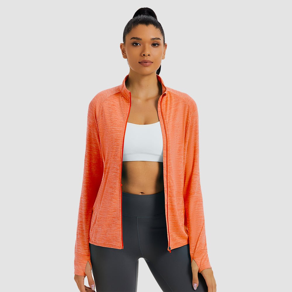 Orange Women's UPF 50+ Full Zip Running Jacket - Lightweight Sun Protection Top - MAGCOMSEN