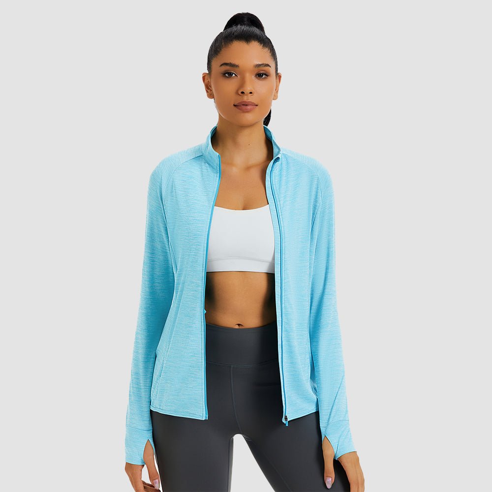 Light Blue Women's UPF 50+ Full Zip Running Jacket - Lightweight Sun Protection Top - MAGCOMSEN