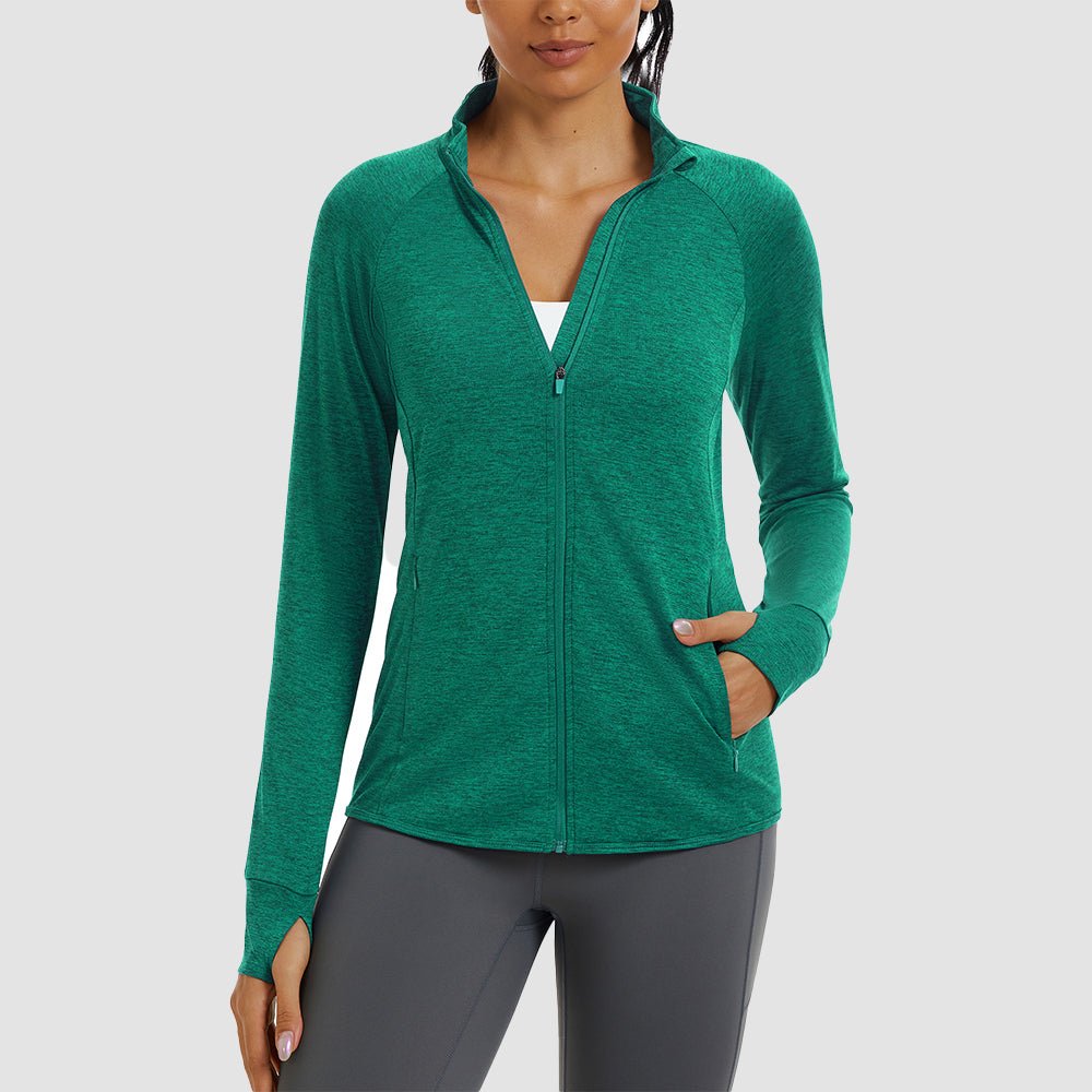Green Women's UPF 50+ Full Zip Running Jacket - Lightweight Sun Protection Top - MAGCOMSEN