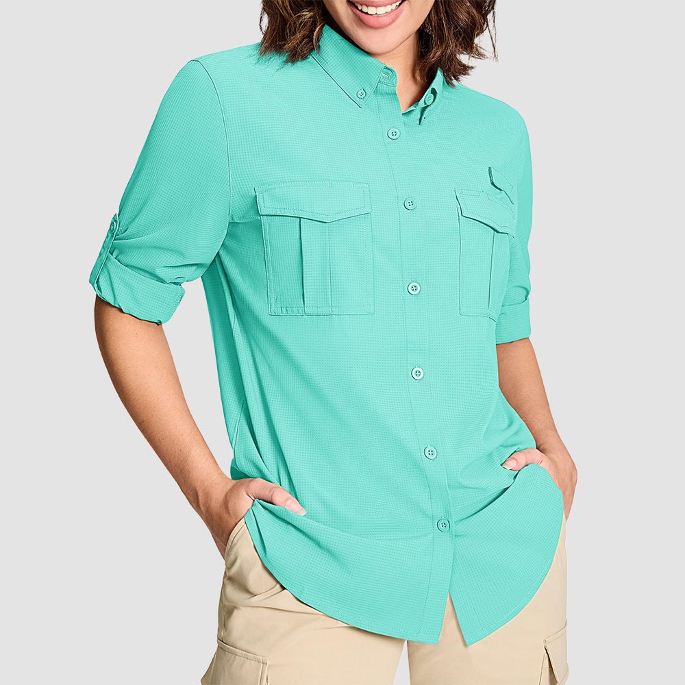 C - Blue Women's UPF 50 Sun Protection Long Sleeve Hiking Shirt - MAGCOMSEN