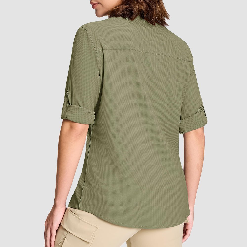 Grey Green Women's UPF 50 Sun Protection Long Sleeve Hiking Shirt - MAGCOMSEN