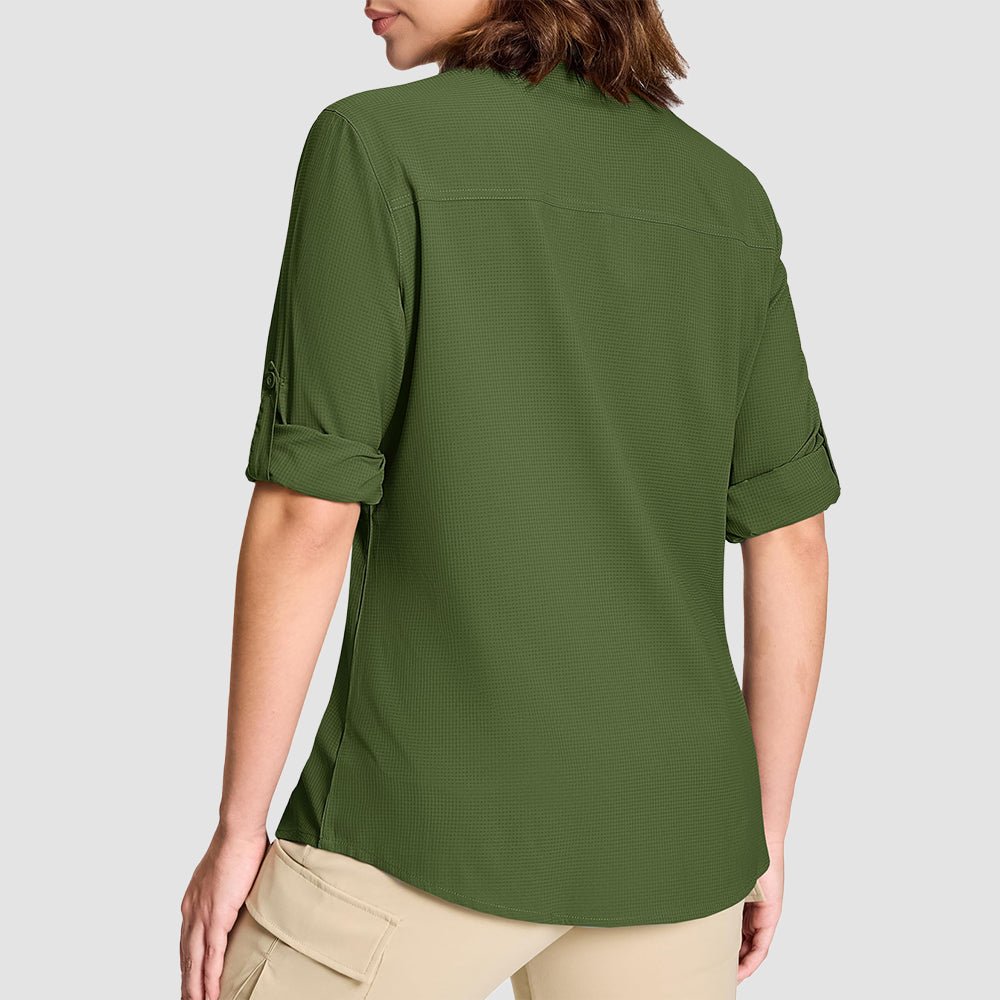 Army Green Women's UPF 50 Sun Protection Long Sleeve Hiking Shirt - MAGCOMSEN