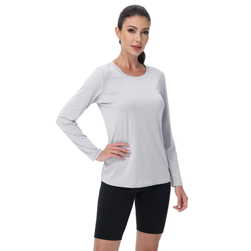 Women's UPF 80+ Long Sleeve Sun Protection Quick-Dry Shirt White by MAGCOMSEN #Color_Light Grey