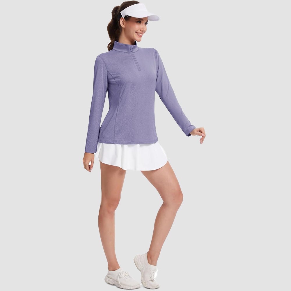 Black Women's UPF50 Shirt - 1/4 Zip, Quick Dry & Sun Protection - MAGCOMSEN