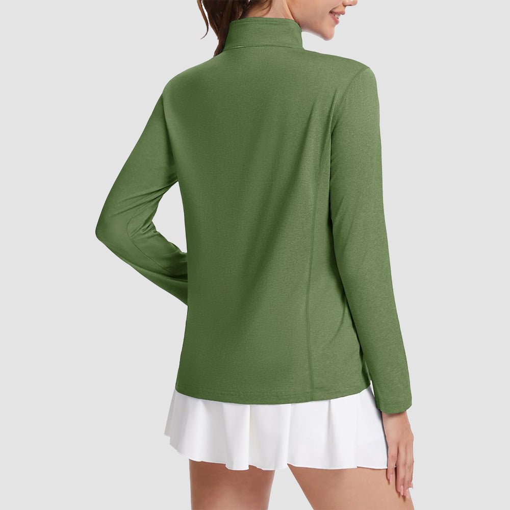 Army Green Women's UPF50 Shirt - 1/4 Zip, Quick Dry & Sun Protection - MAGCOMSEN