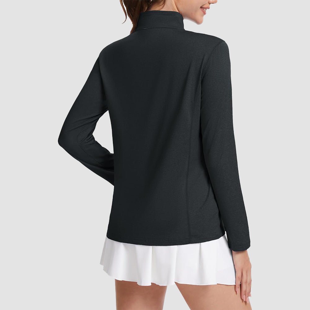 Black Women's UPF50 Shirt - 1/4 Zip, Quick Dry & Sun Protection - MAGCOMSEN