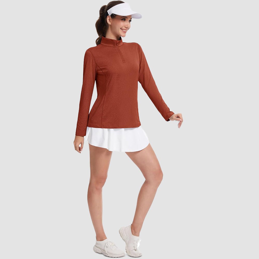 Dark Orange Women's UPF50 Shirt - 1/4 Zip, Quick Dry & Sun Protection - MAGCOMSEN
