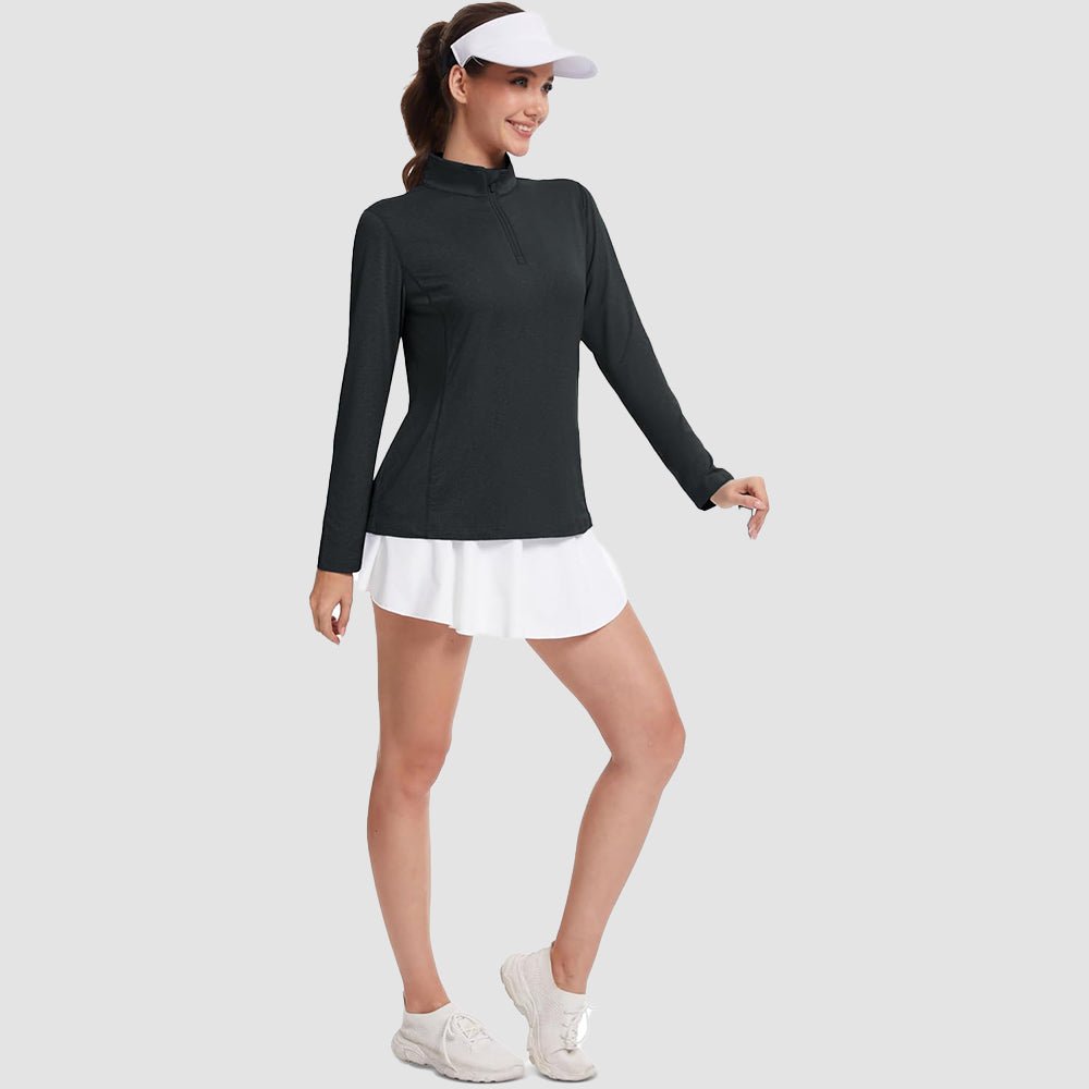 Black Women's UPF50 Shirt - 1/4 Zip, Quick Dry & Sun Protection - MAGCOMSEN