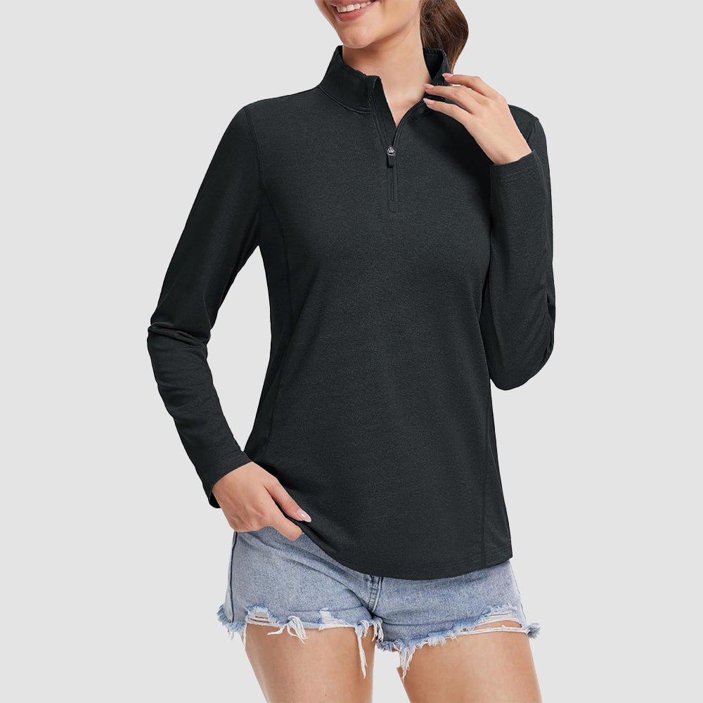 Black Women's UPF50 Shirt - 1/4 Zip, Quick Dry & Sun Protection - MAGCOMSEN