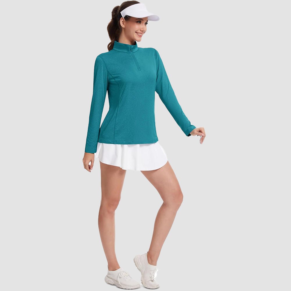 Peacock Blue Women's UPF50 Shirt - 1/4 Zip, Quick Dry & Sun Protection - MAGCOMSEN