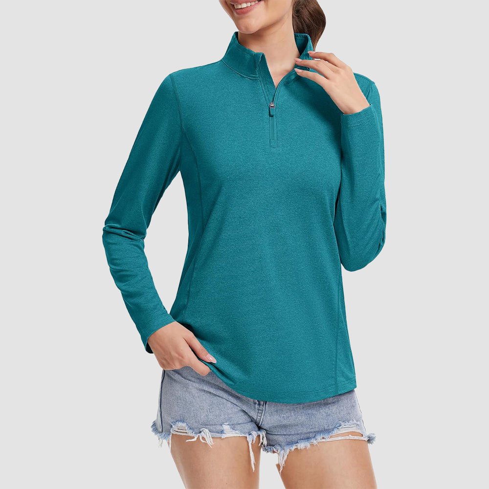 Peacock Blue Women's UPF50 Shirt - 1/4 Zip, Quick Dry & Sun Protection - MAGCOMSEN
