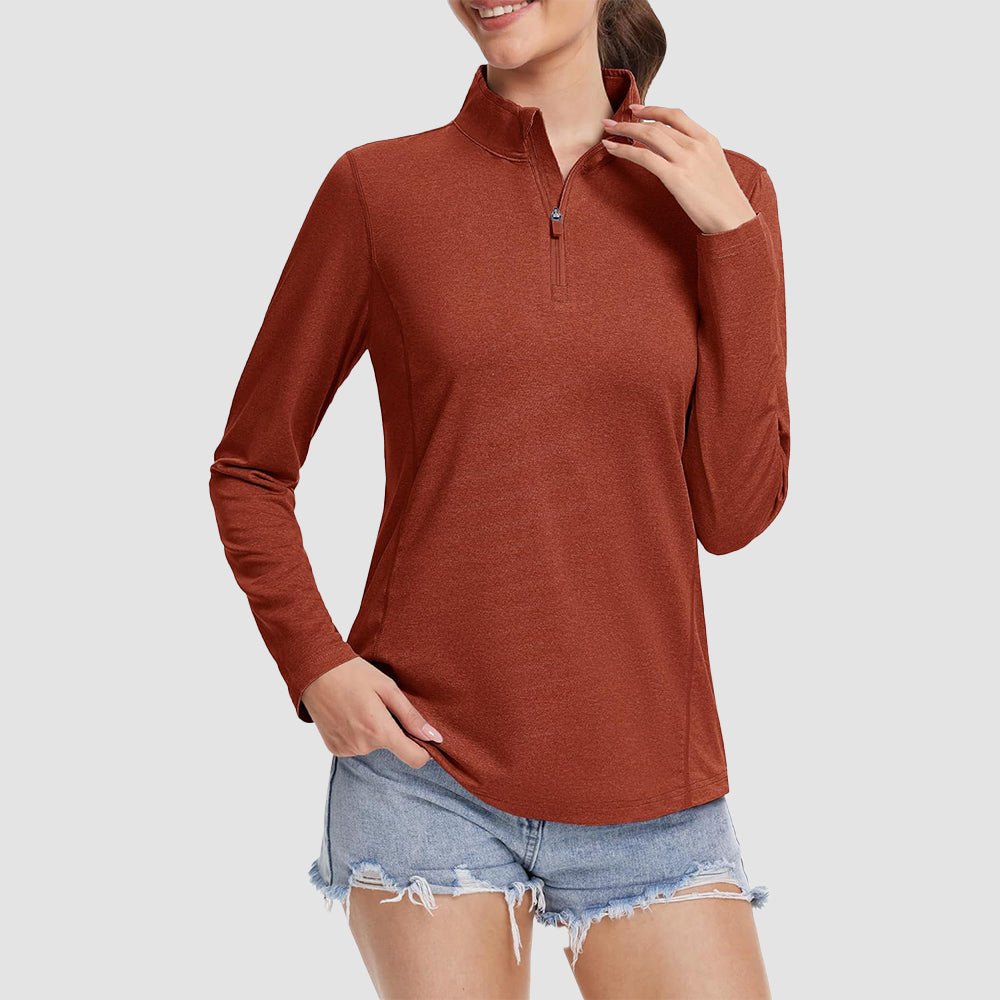 Dark Orange Women's UPF50 Shirt - 1/4 Zip, Quick Dry & Sun Protection - MAGCOMSEN