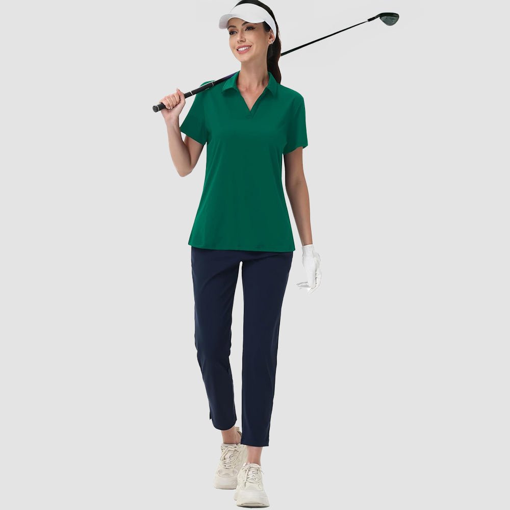Jade Green Women's V - Neck Golf Polo Shirt UPF 50+ Quick - Dry - MAGCOMSEN