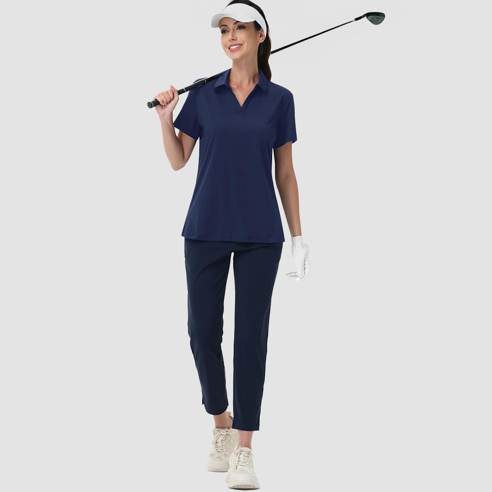 Navy Women's V - Neck Golf Polo Shirt UPF 50+ Quick - Dry - MAGCOMSEN