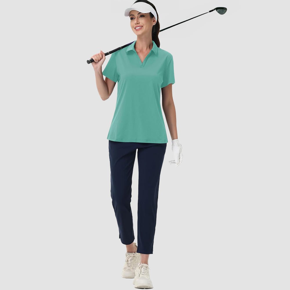 Grey Green Women's V - Neck Golf Polo Shirt UPF 50+ Quick - Dry - MAGCOMSEN