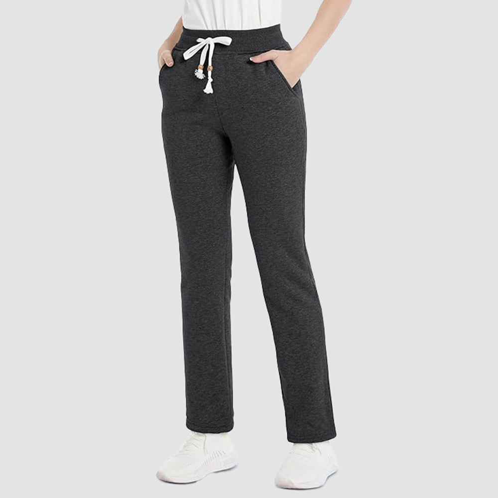 Dark Grey Women's Warm Sherpa Lined Jogger Pants with 3 Pockets - MAGCOMSEN