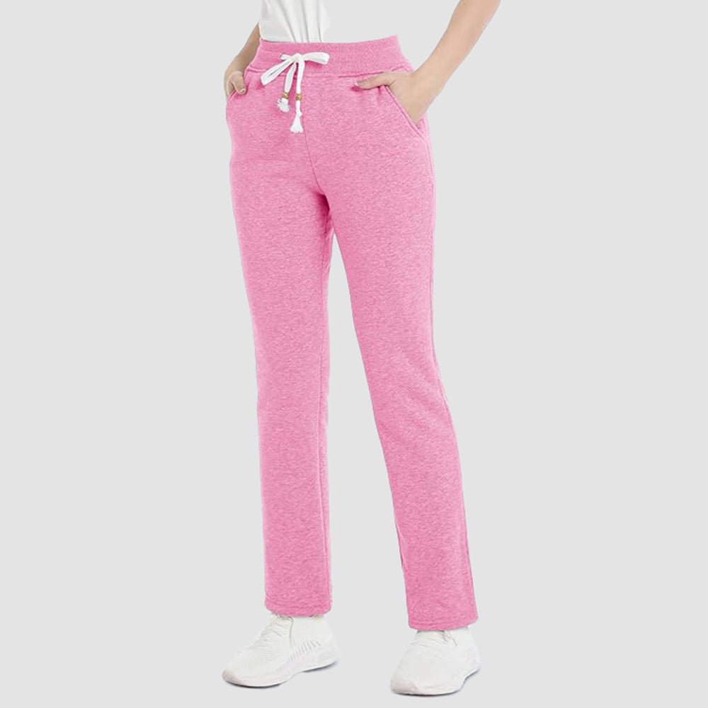 Pink Women's Warm Sherpa Lined Jogger Pants with 3 Pockets - MAGCOMSEN