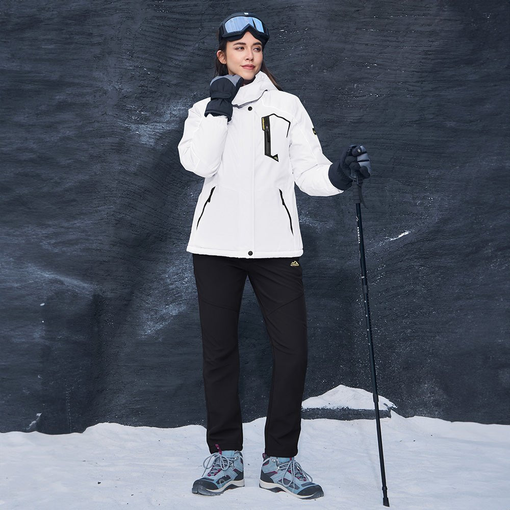 White Women's Water - Resistant Fleece Ski Jacket with 4 Pockets - MAGCOMSEN