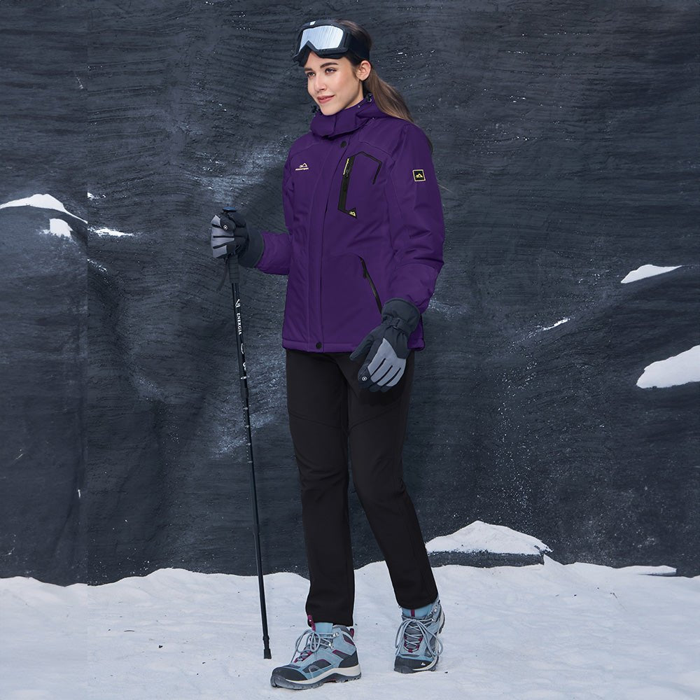 Dark Purple Women's Water - Resistant Fleece Ski Jacket with 4 Pockets - MAGCOMSEN