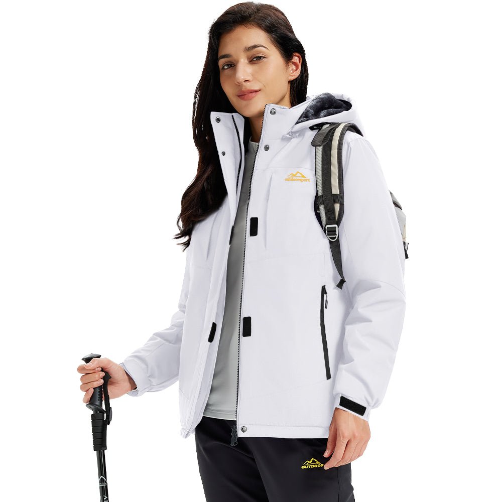White Women's Waterproof Ski Jacket - Warm Fleece Lined Winter Snow Coat with Hood - MAGCOMSEN