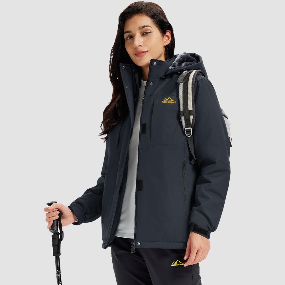 Carbon Grey Women's Waterproof Ski Jacket - Warm Fleece Lined Winter Snow Coat with Hood - MAGCOMSEN