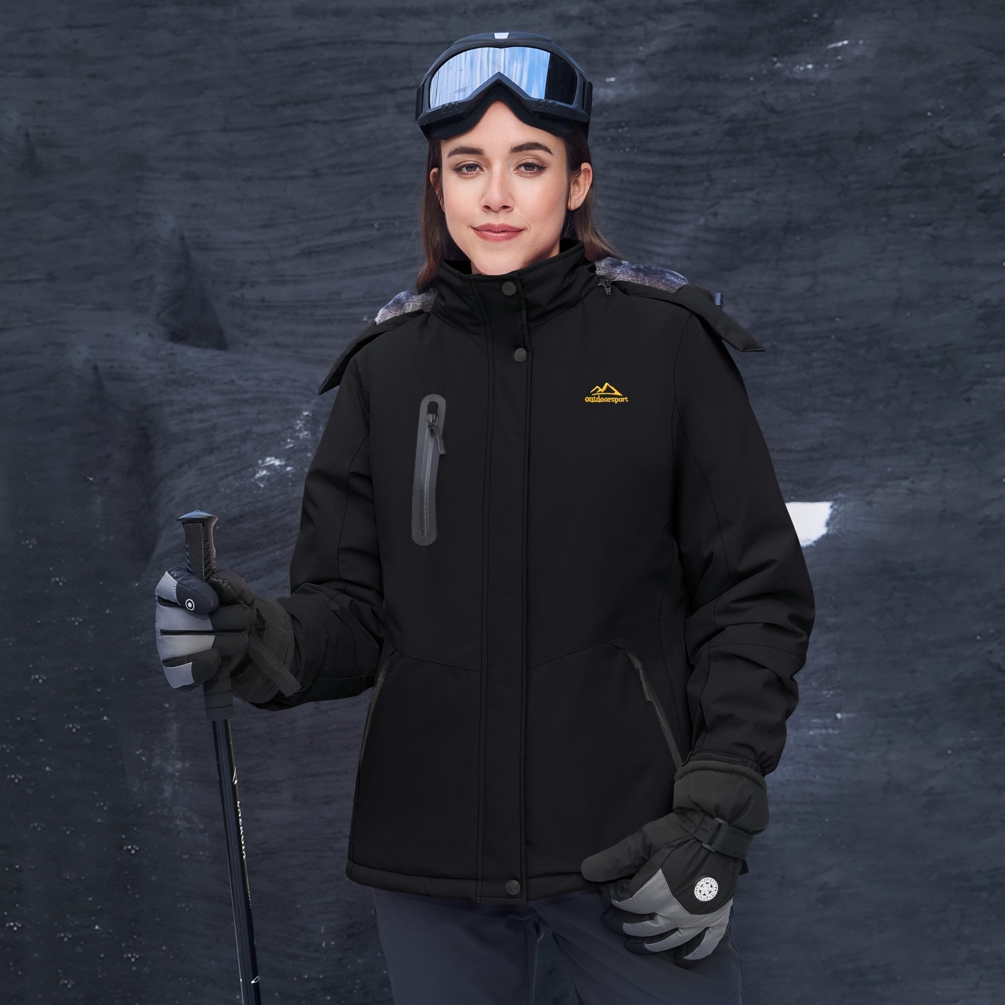 Black Women's Windproof & Waterproof Snow Ski Winter Jacket - MAGCOMSEN