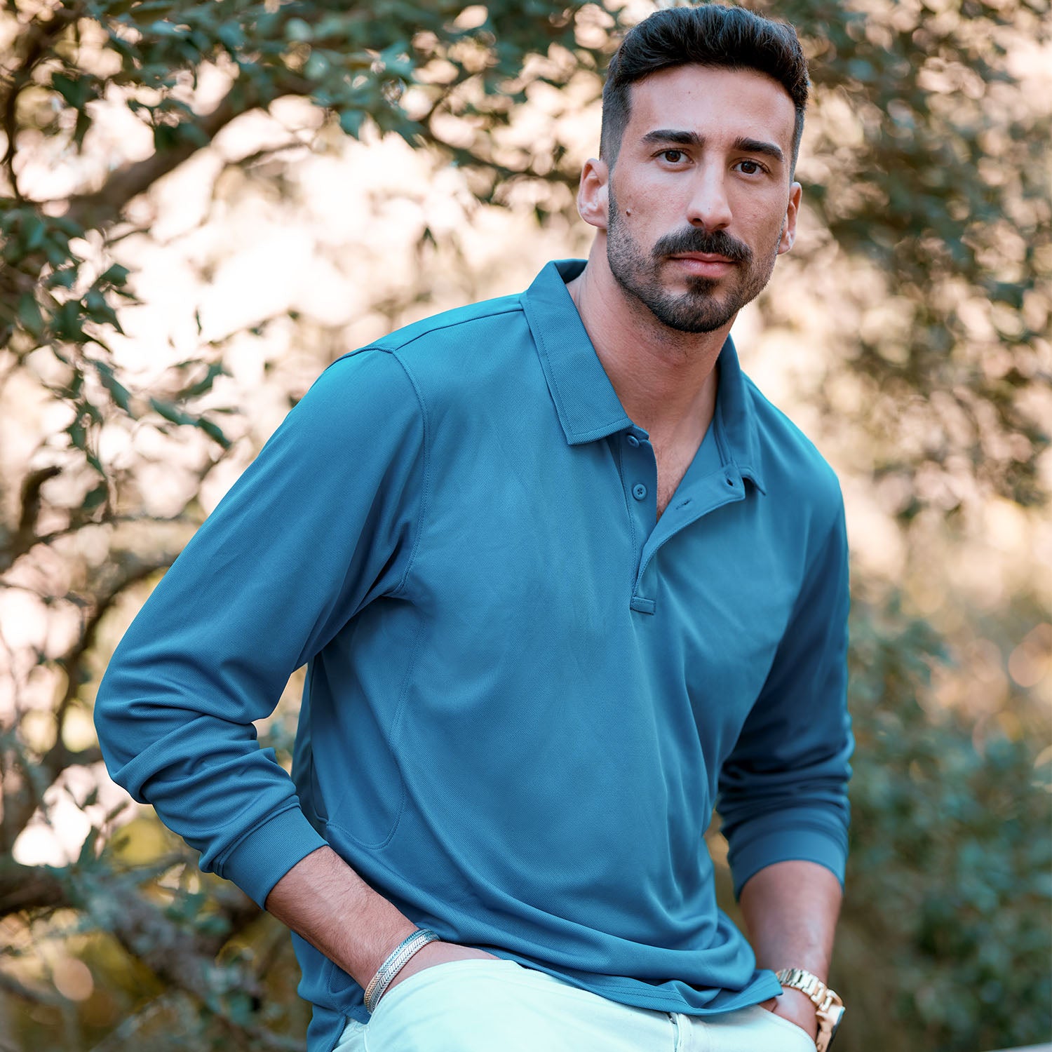 Men's Quick Dry Tactical Polo - Long Sleeve Performance Shirt Purple by MAGCOMSEN #Color_Blue Green