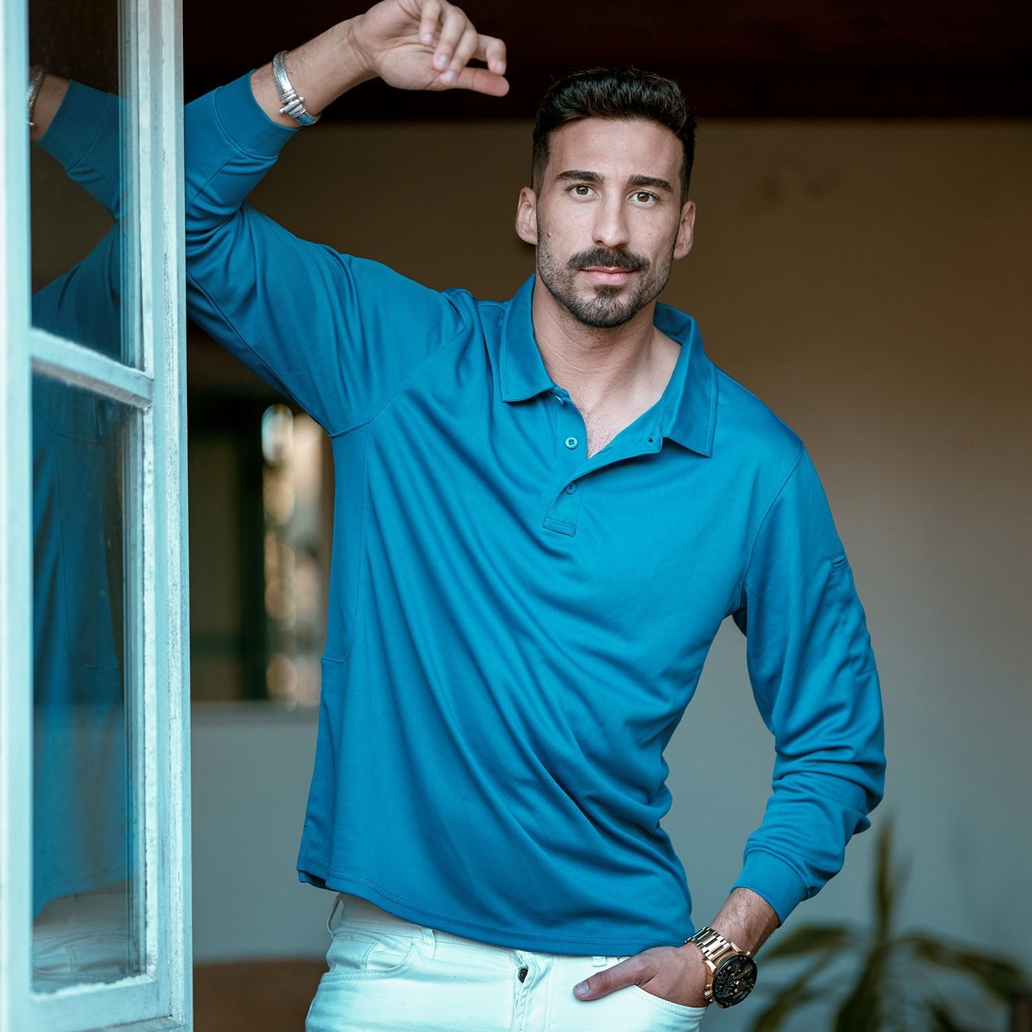 Men's Quick Dry Tactical Polo - Long Sleeve Performance Shirt Purple by MAGCOMSEN #Color_Blue Green