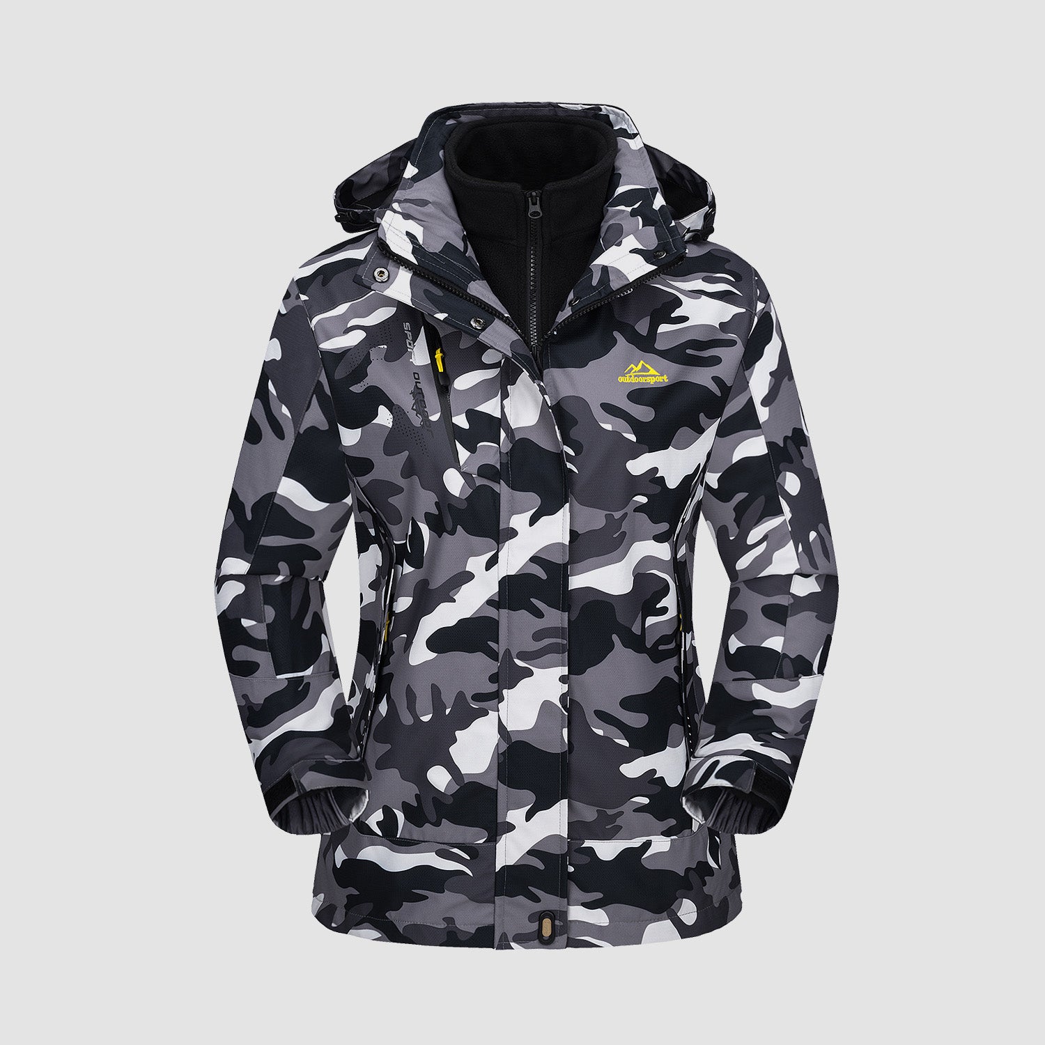 Women’s 3-in-1 Waterproof Ski Jacket with Detachable Fleece Liner Black Camo by MAGCOMSEN #color_Black Camo