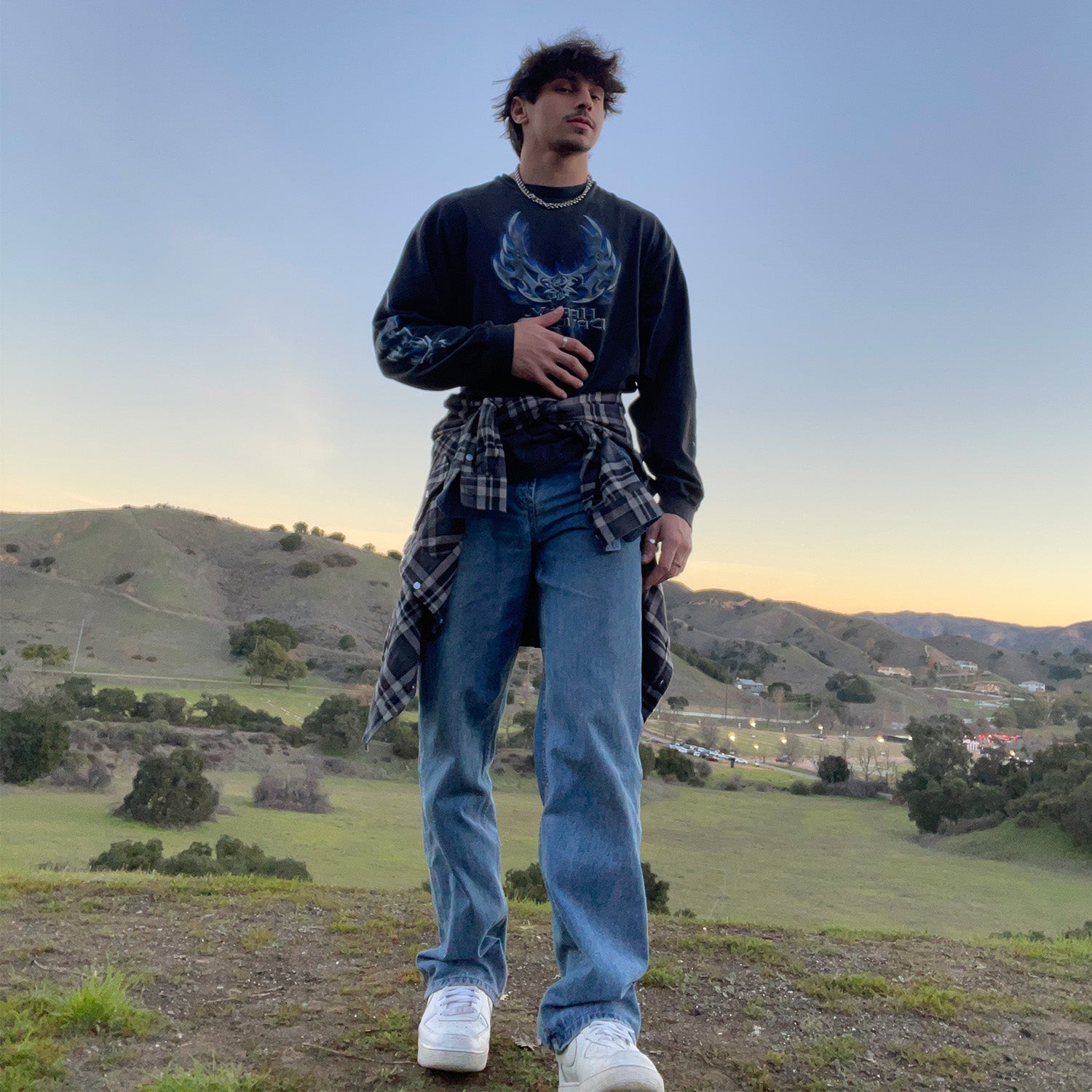 Dark Grey Men's Long Sleeve Cotton Plaid Flannel Shirt - MAGCOMSEN