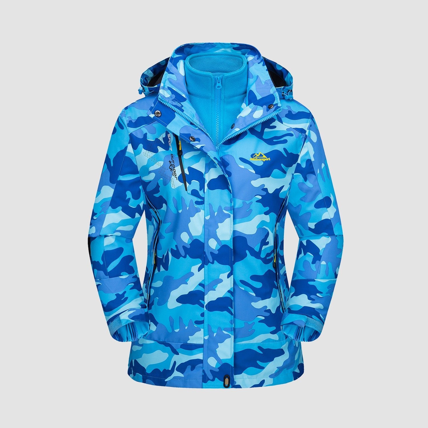 Women’s 3-in-1 Waterproof Ski Jacket with Detachable Fleece Liner Black Camo by MAGCOMSEN #color_Blue Camo