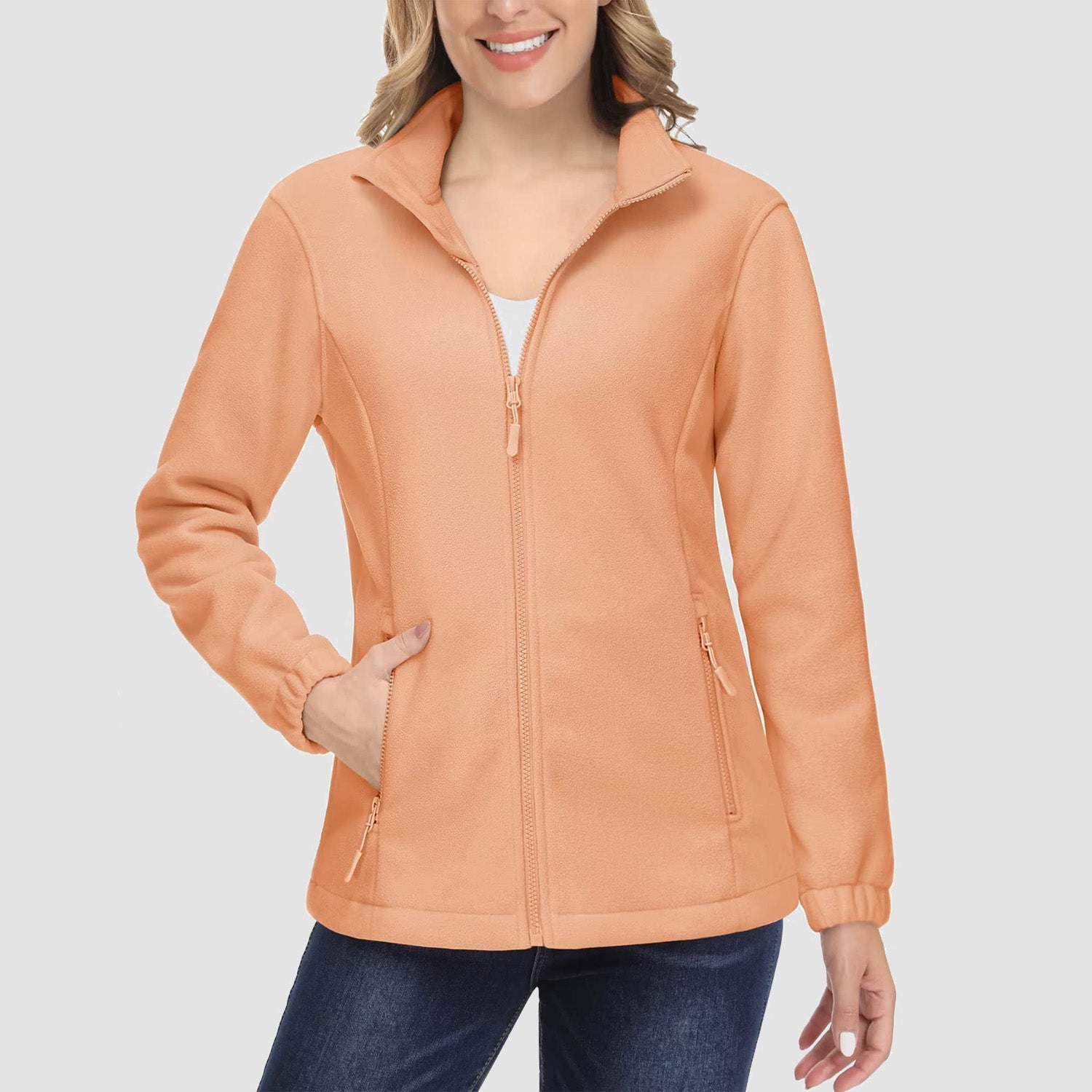 Women's Fleece Jacket Soft Full Zip Warm Long Sleeve with 2 Zipper Pockets Winter Jackets - MAGCOMSEN