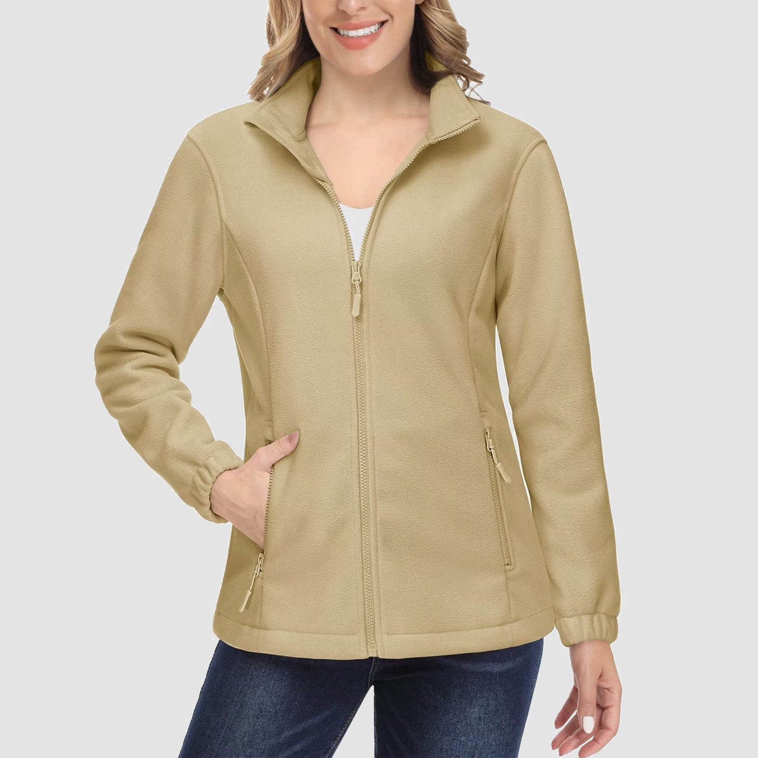 Women's Fleece Jacket Soft Full Zip Warm Long Sleeve with 2 Zipper Pockets Winter Jackets - MAGCOMSEN