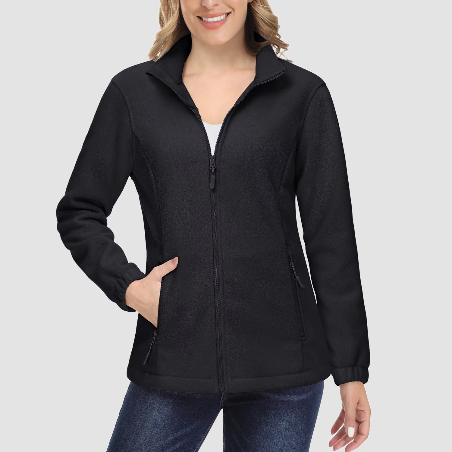 Women's Fleece Jacket Soft Full Zip Warm Long Sleeve with 2 Zipper Pockets Winter Jackets - MAGCOMSEN