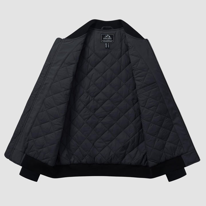 Men's Winter Bomber Jacket, Quilted & Windproof Zip-Up Coa - Black