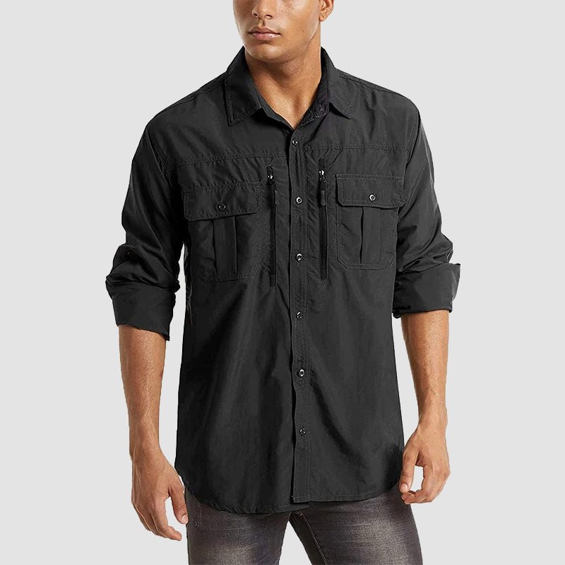 Black Men's Tactical Shirt, Quick-Dry & UV Protection for Hiking
