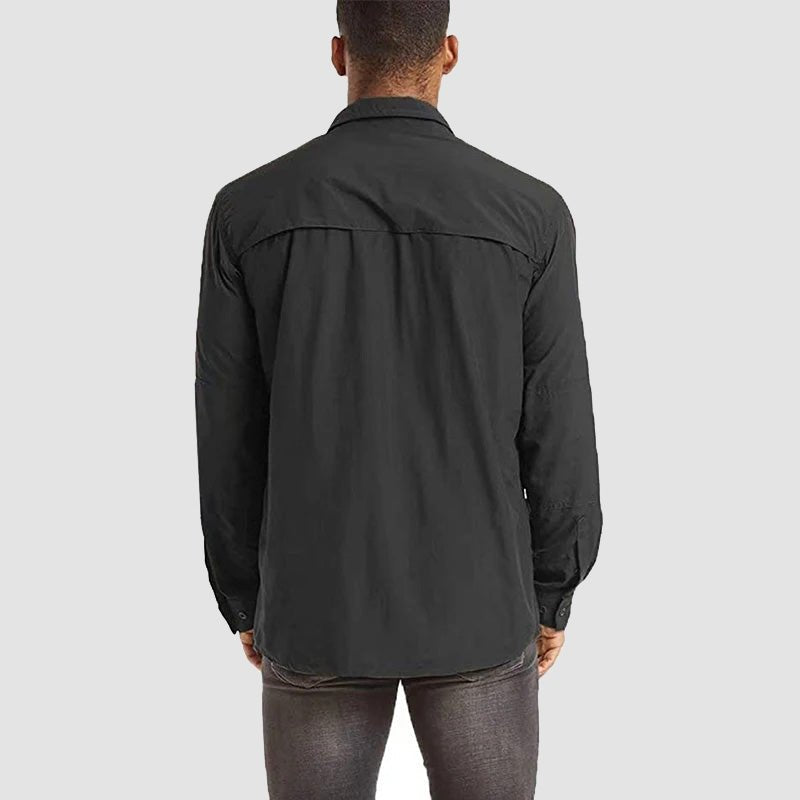 Black Men's Tactical Shirt, Quick-Dry & UV Protection for Hiking