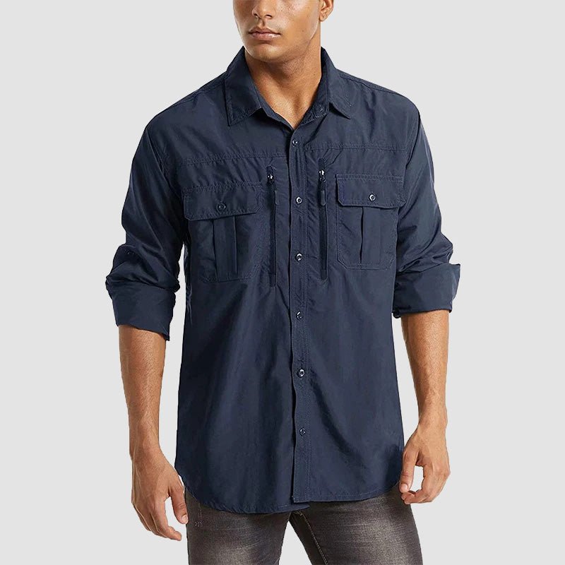 Navy Men's Tactical Shirt, Quick-Dry & UV Protection for Hiking