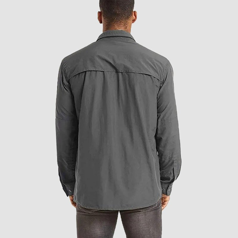 Dark-grey Men's Tactical Shirt, Quick-Dry & UV Protection for Hiking